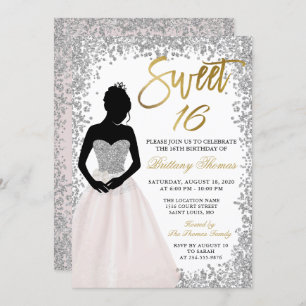 Invitation Parties scintillant en argent rose Sweet sixteen 1