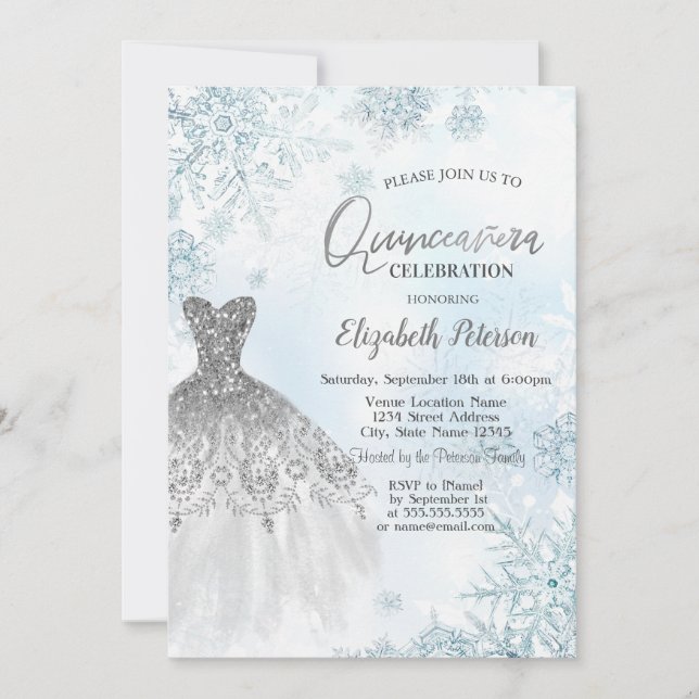 Invitation Parties scintillant en argent Snowflakes (Devant)
