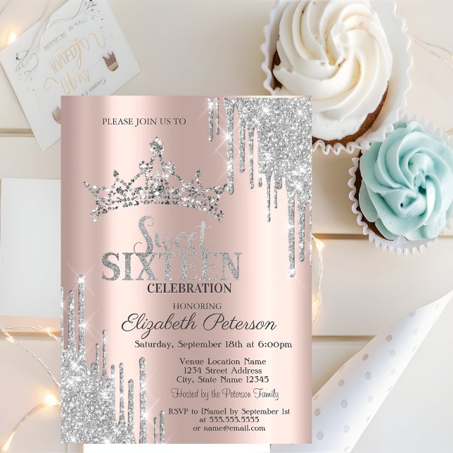 Invitation Parties scintillant en argent Tiara Rose Gold Swee (Créateur téléchargé)