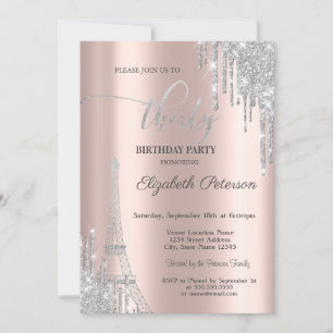 Invitation Parties scintillant en argent, Tour Eiffel 30e ann