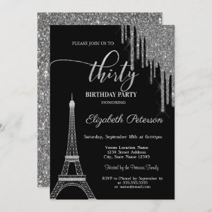 Invitation Parties scintillant en argent, Tour Eiffel 30t Ann