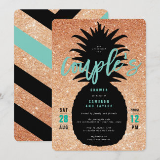 Invitation Parties scintillant en cuivre Pineapple Couple Inv