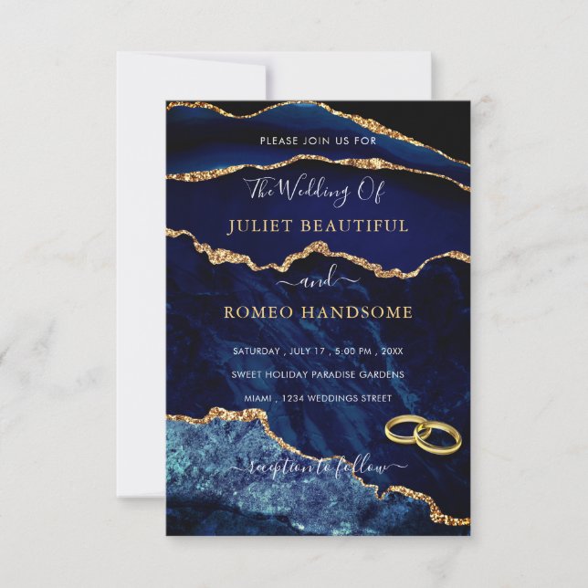 Invitation Parties scintillant en marbre bleu marine (Devant)