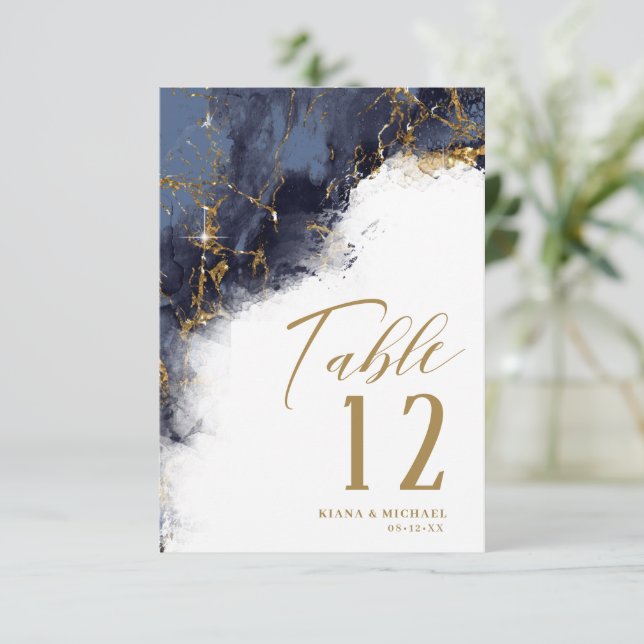 Invitation Parties scintillant en marbre Mariage Marine Blue  (Debout devant)