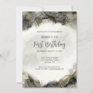 Invitation Parties scintillant en marbre noir et blanc person