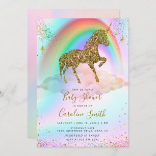 Invitation Parties scintillant en or arc-en-ciel coloré Baby