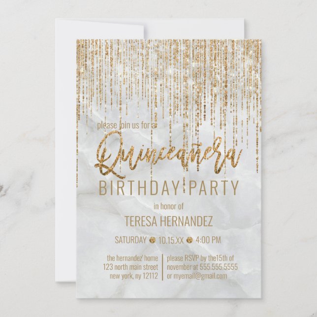 Invitation Parties scintillant en or blanc de luxe Pearl Marb (Devant)