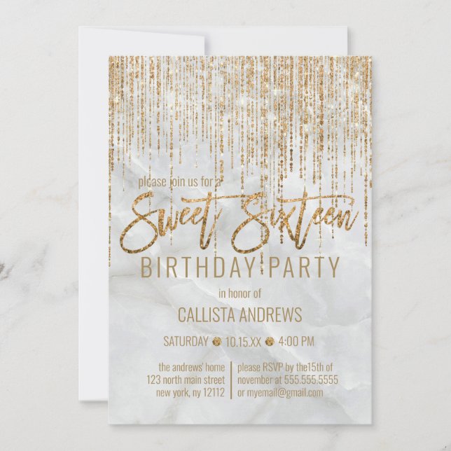 Invitation Parties scintillant en or blanc de luxe Pearl Marb (Devant)