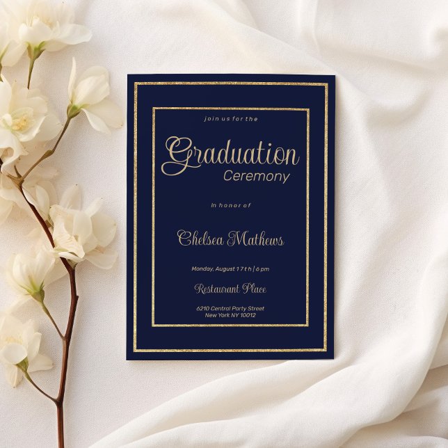 Invitation Parties scintillant en or bleu marine luxe Cérémon (Navy blue gold glitter luxury Graduation Ceremony )