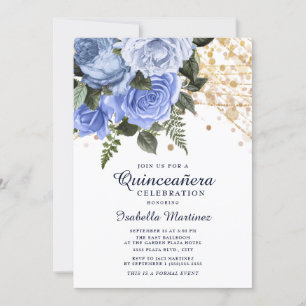 Invitation Parties scintillant en or bleu Rose Lumières Quinc