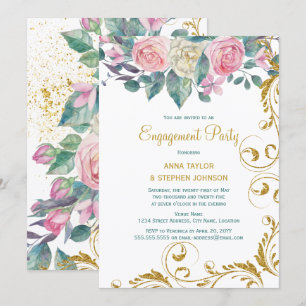 Invitation Parties scintillant en or botanique tournoie la pa