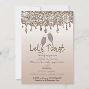 Invitation Parties scintillant en or Champagne  en verre Fian