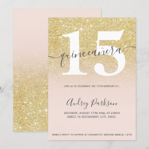 Invitation Parties scintillant en or chic rose poubelle quinc