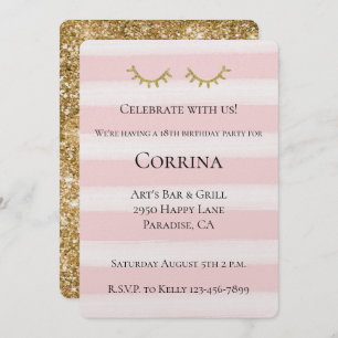 Invitation Parties scintillant en or Glam Eyelashes Stripes A