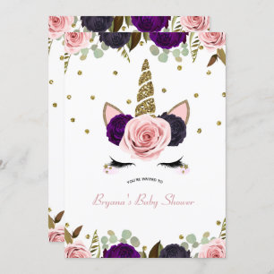Invitation Parties scintillant en or glam floral foncé Baby s