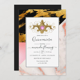 Invitation Parties scintillant en or glam marbre Monogram Qui