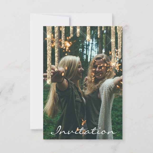 Invitation Parties scintillant en or gris gouttes d'Anniversa (Dos)