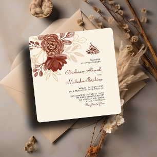 Invitation Parties scintillant en or lin aquarelle floral isl