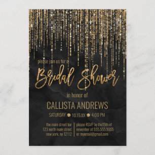 Invitation Parties scintillant en or noir chic Fête des marié