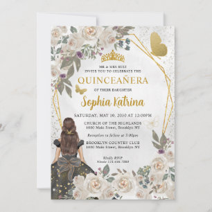 Invitation Parties scintillant en or noir Floral Princess Qui