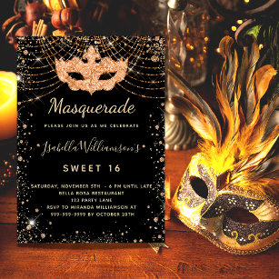 Invitation Parties scintillant en or noir mascarade Sweet 16 
