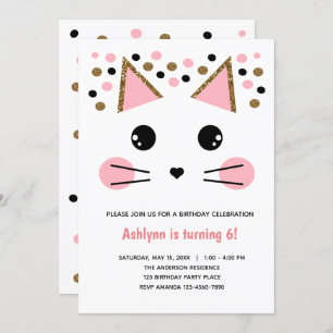 Invitation Parties scintillant en or noir rose Chat Anniversa