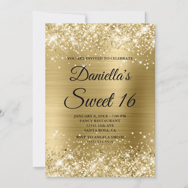 Invitation Parties scintillant en or pâle brillant et Foil Sw (Devant)