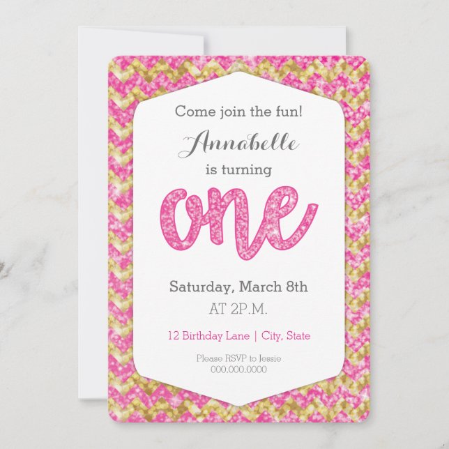 Invitation Parties scintillant en or rose chaud Chevron premi (Devant)