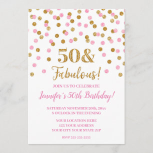 Invitation Parties scintillant en or rose Confetti 50 et fabu