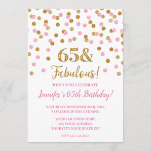 Invitation Parties scintillant en or rose Confetti 65 et fabu