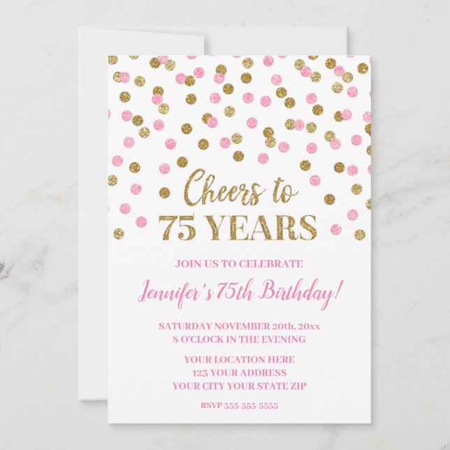 Invitation Parties scintillant en or rose Confetti encourage  (Dos)