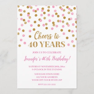 Invitation Parties scintillant en or rose Confetti encourage 