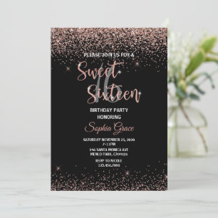 Invitation parties scintillant en or rose Confetti noir Sweet