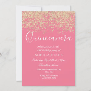 Invitation Parties scintillant en or rose Confetti Quinceaner