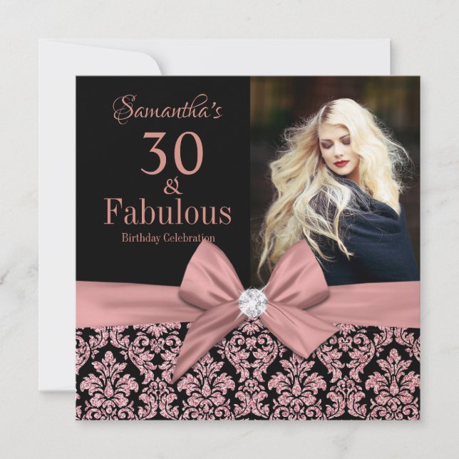 Invitation parties scintillant en or rose damask 30th Birthda (Devant)
