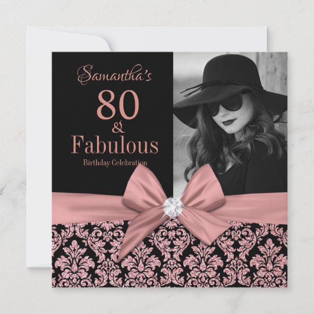 Invitation parties scintillant en or rose damask 80th Birthda (Devant)