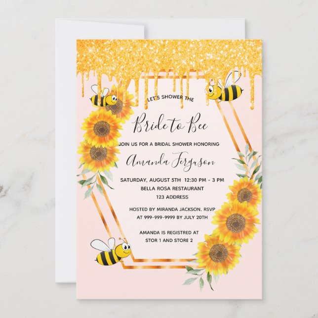 Invitation Parties scintillant en or rose de douche nuptiale  (Devant)