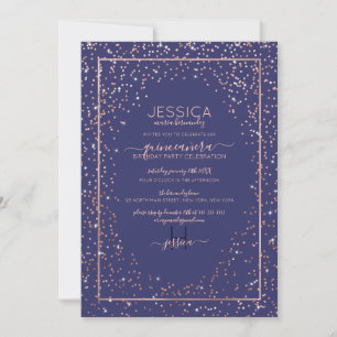 Invitation Parties scintillant en or Rose de la marine Fronti