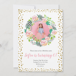 Invitation Parties scintillant en or rose floral Confetti F