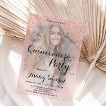 Invitation Parties scintillant en or rose moderne à l'ombre p<br><div class="desc">Une douche à parties scintillant en or faux rose moderne et sombre avec bloc de couleur rose pastel bleu Quinceañera invitation anniversaire avec votre photo personnalisée avec rose or ombre motif s'estompe sur un arrière - plan rose. Parfait pour une princesse Douce quinze, parfait pour elle, la fashionista qui aime...</div>