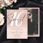 Invitation parties scintillant en or rose ombre police blush<br><div class="desc">Vous cherchez l'invitation pour une fête de 16 ans en marbre parfait et le plus cool ? Obtenez cette parties scintillant en or rose tendance et cool sombre rose brillant avec un script de bordure photo Sweet 16 invitation, ajoutez votre photo à l'arrière avec un élégant script de signature. Contactez-moi...</div>