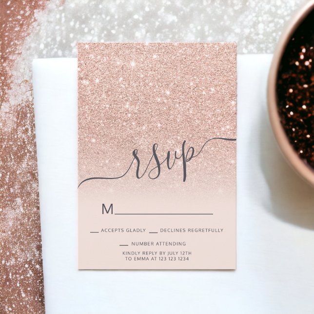Invitation parties scintillant en or rose ombre RSVP blush ro (Rose gold glitter ombre RSVP blush pink Sweet 16 Invitation)