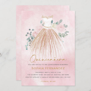 Invitation Parties scintillant en or rose pâle Robe Florale Q