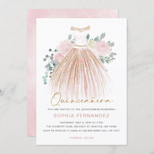 Invitation Parties scintillant en or rose pâle Robe Florale Q