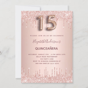 Invitation Parties scintillant en or rose Quinceanera gouttes