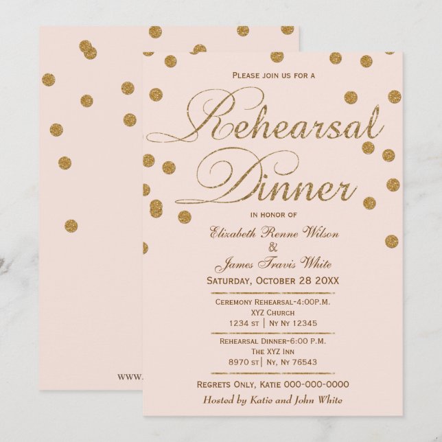 Invitation parties scintillant en or rose vif dîner invitatio (Devant / Derrière)