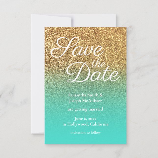 Invitation Parties scintillant en or Turquoise Ombre Photo En (Devant)