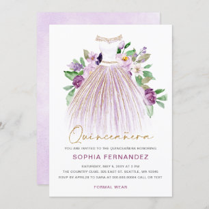 Invitation Parties scintillant en or violet Robe Florale Quin