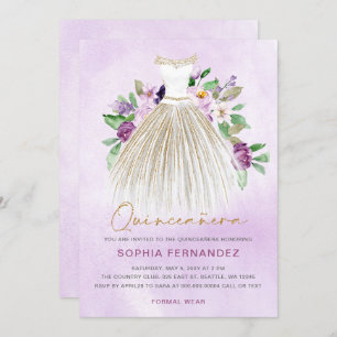 Invitation Parties scintillant en or violet Robe Florale Quin