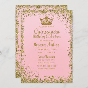 Invitation Parties scintillant en rose et or noir Quinceañera